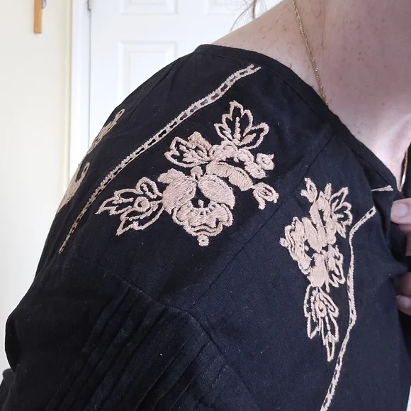 St Roche MORTIMER TOP Black Embroidered Hand Loom Cotton New - Picture 13 of 13